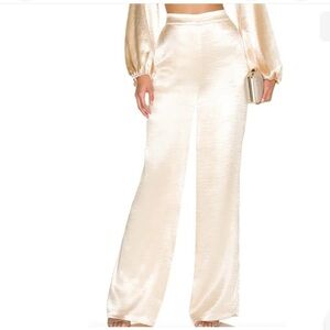 Revolve Lovers and Friends Britt Satin Wide Leg Trousers in Champagne